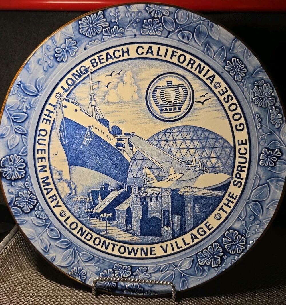Large Vntg collector's charger plate featuring iconic Long Beach, California